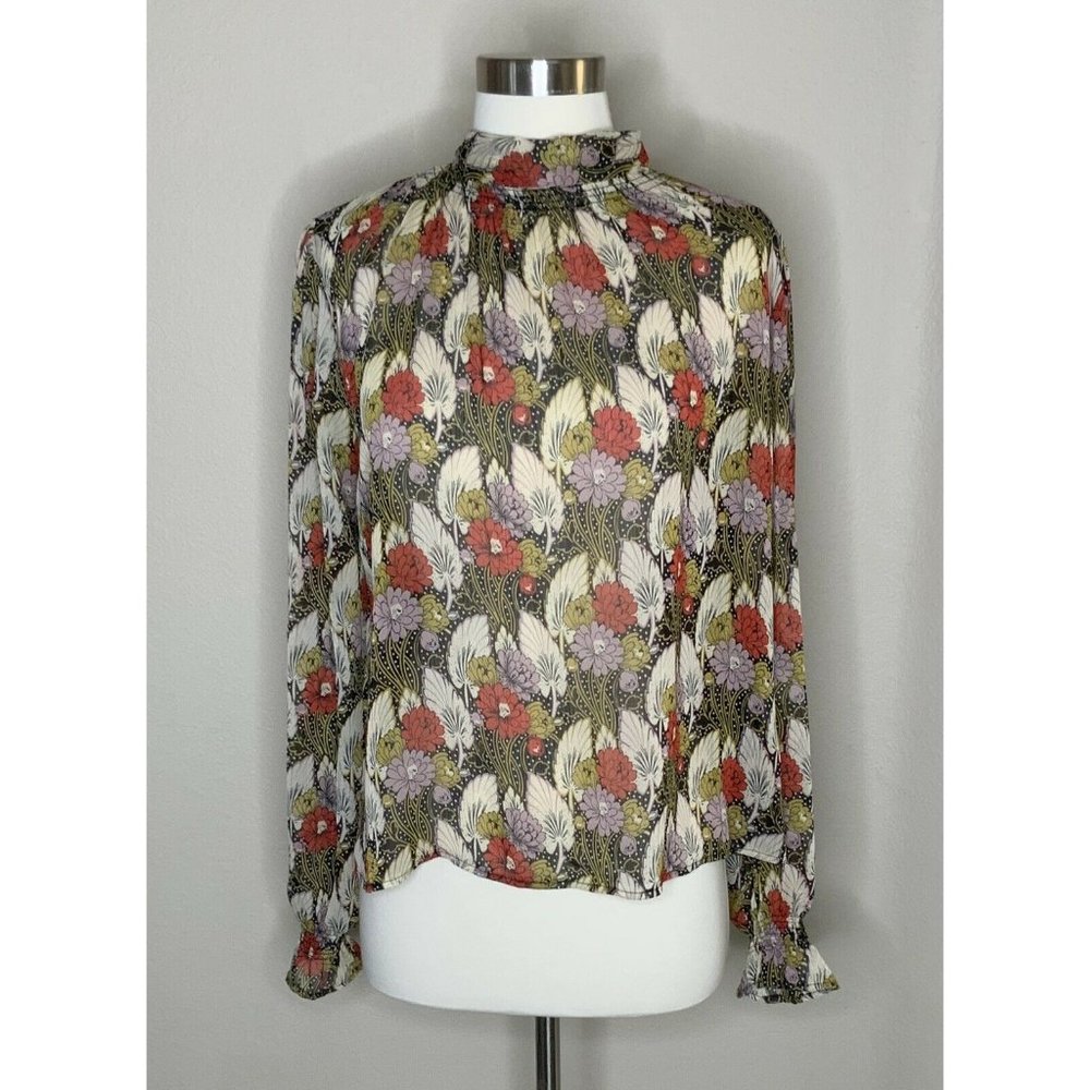 Topshop Women’s Floral Black Red Purple \ Open Back Top Shirt Blouse 4 Euc